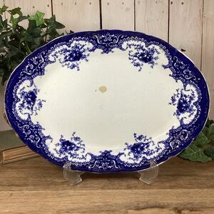 Antique W Adams Rosetta Flow Blue or Blue Transferware Large 15” Platter